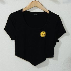 SHEIN XL Black Crop Top with Smiley Face Patch